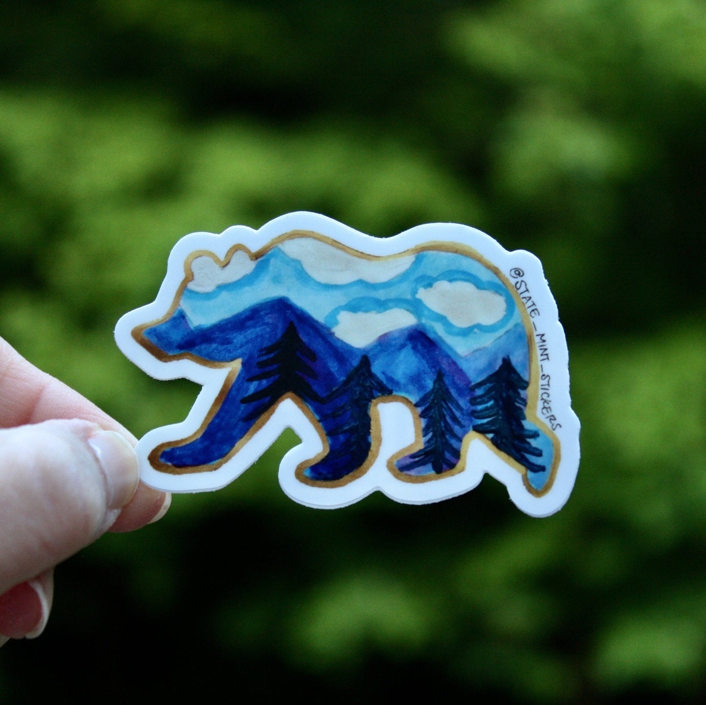 Watercolor Mountain Bear Sticker  / Decal |  Car, Laptop, Mug, Cup, Cooler, Planner waterproof, dishwasher safe, outdoor vinyl, laptop