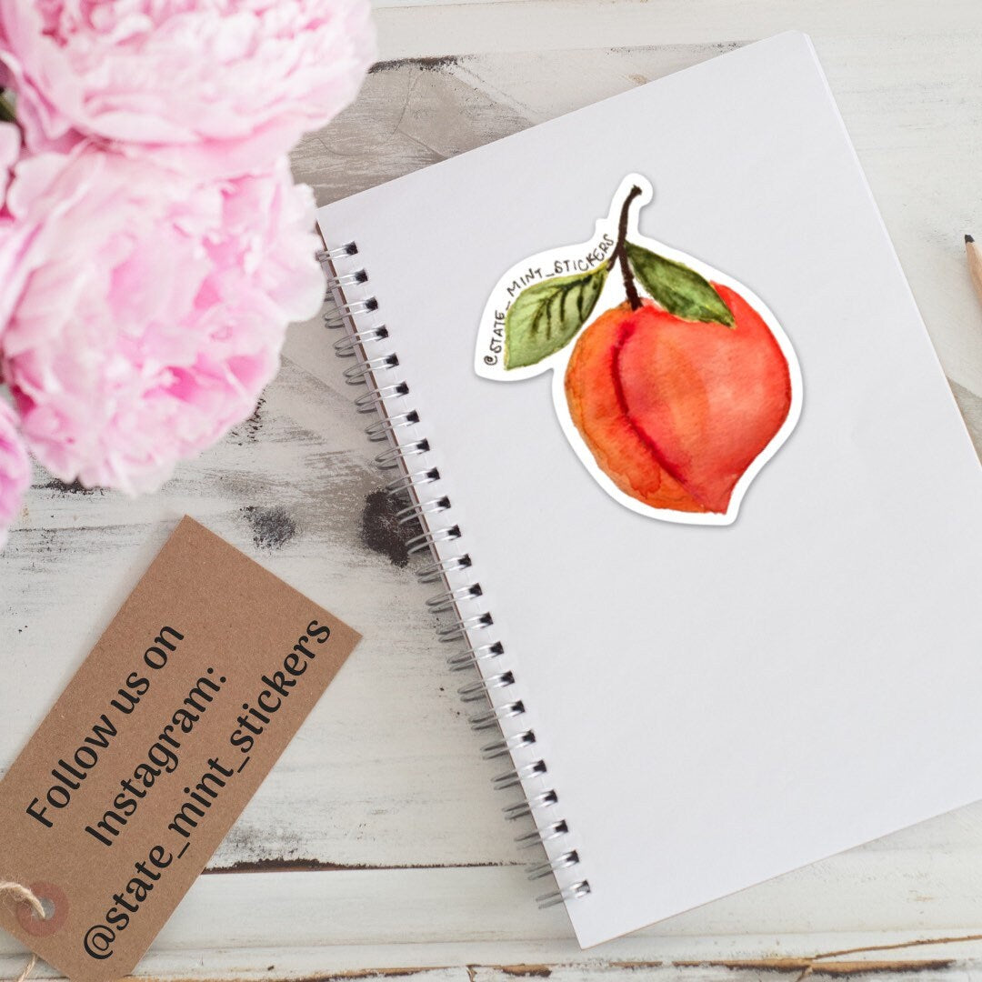 Georgia Peach Sticker | state of georgia symbol, peach growers, agriculture, fruit sticker, watercolor painting, viny sticker, decal