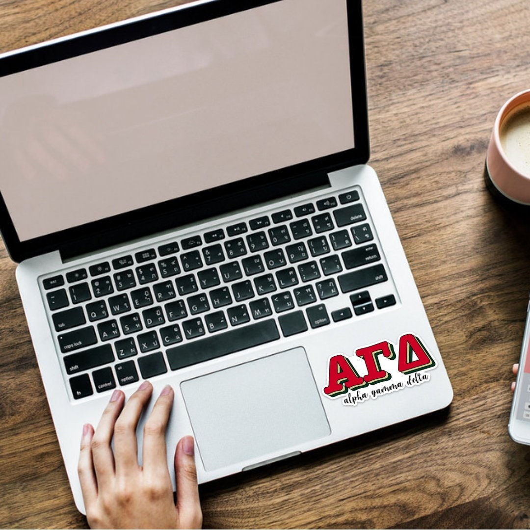 Alpha Gamma Delta Red, Buff and Green Letters Sticker  | 4" Wide, big little reveal, bid day basket, car sticker, laptop sticker, greek life