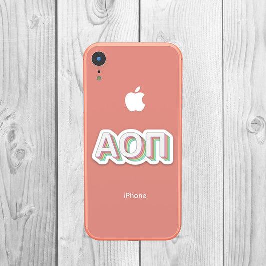 Alpha Omicron Pi Sorority Pastel Rainbow Sticker | 2.25" Wide for iPhone, Android, Laptop, or any small space!