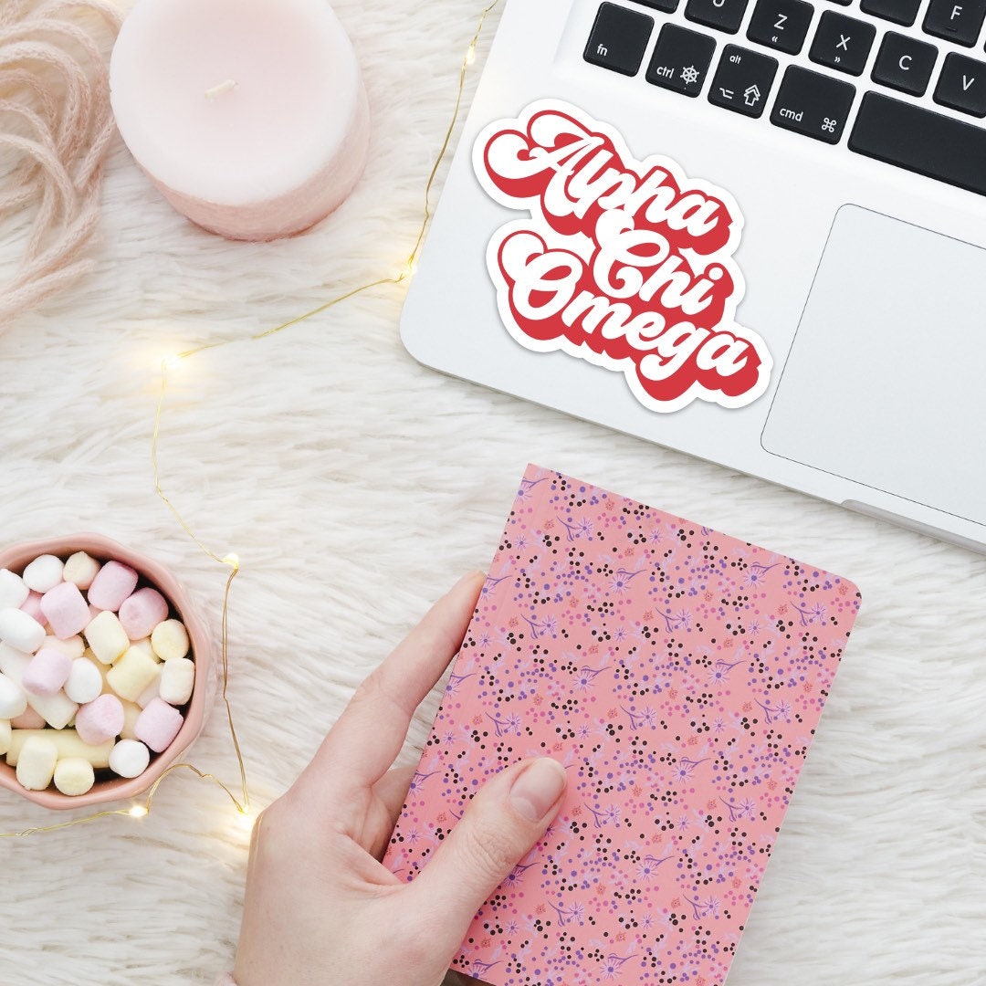 Alpha Chi Omega Sorority Retro Groovy Sticker for big little, reveal, basket, gift, custom, bulk, laptop, car, water bottle, dishwasher safe