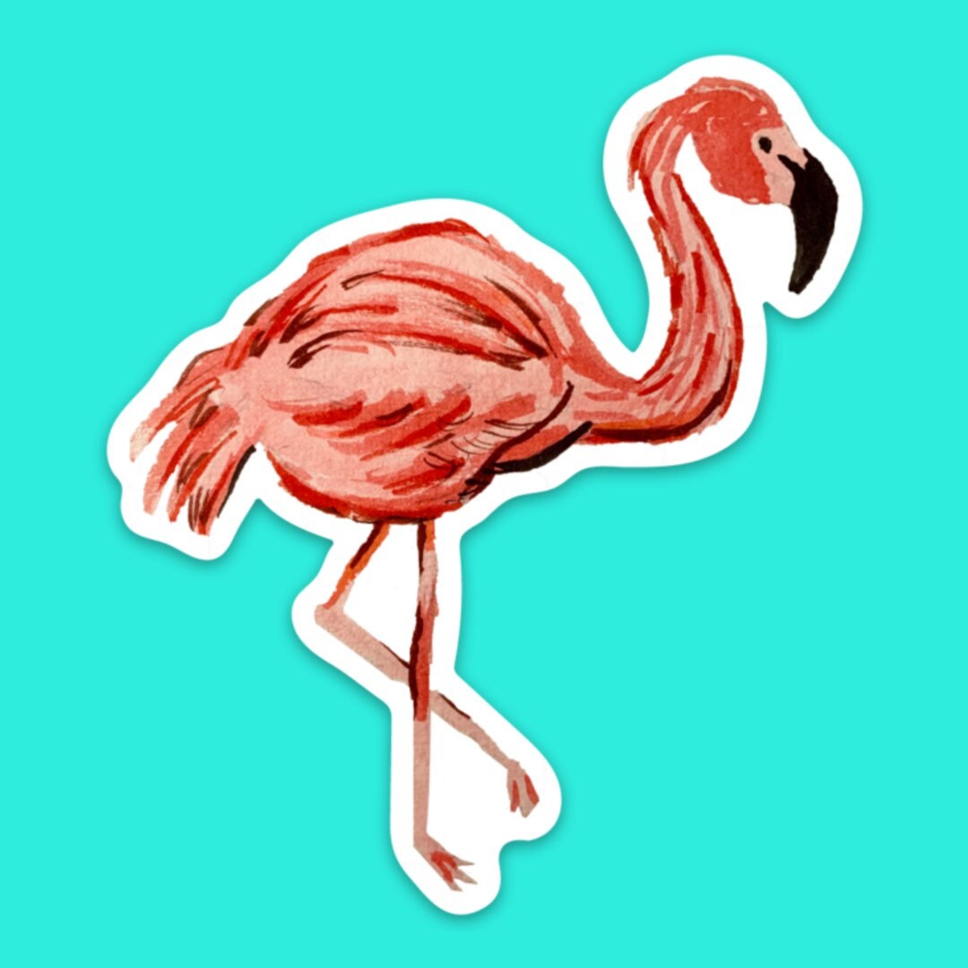 Watercolor Pink Flamingo Sticker, tropical sticker, animal sticker, bird sticker, birdwatching, decal, dishwasher safe, waterproof, decal
