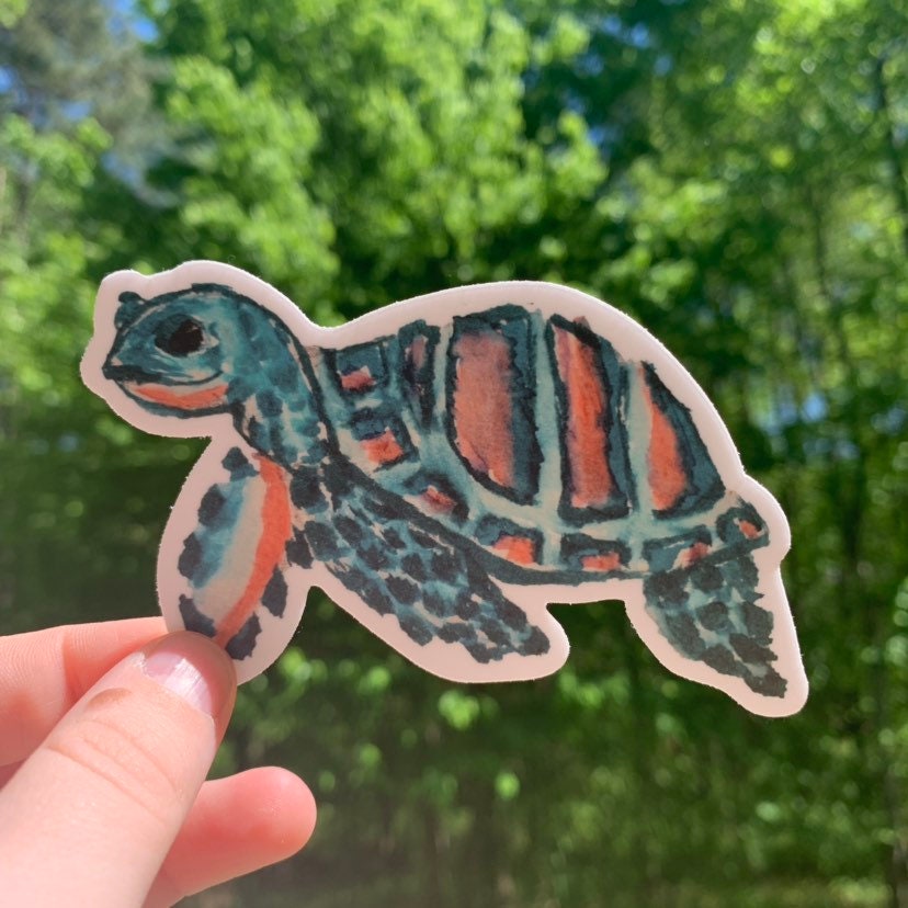Watercolor Sea Turtle Sticker | for Delta Zeta, save the turtles, pink turtle, green turtle, laptop, water bottle, car, waterproof