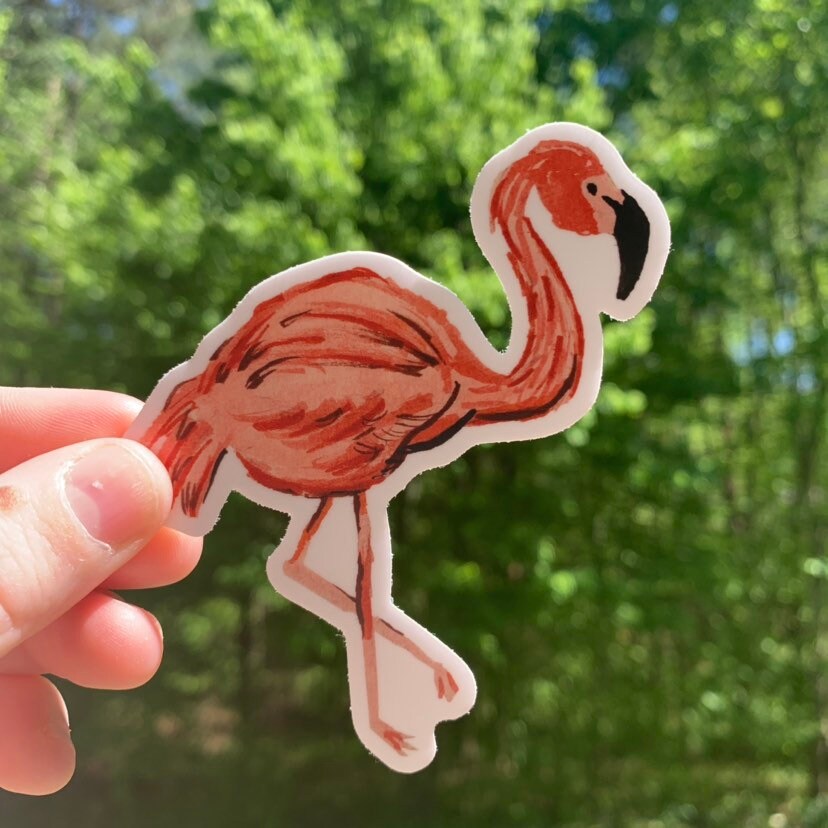 Watercolor Pink Flamingo Sticker, tropical sticker, animal sticker, bird sticker, birdwatching, decal, dishwasher safe, waterproof, decal