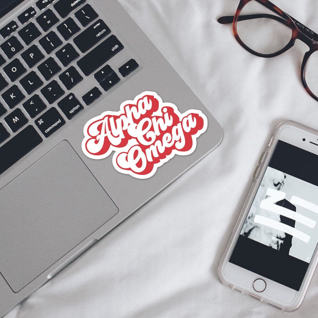 Alpha Chi Omega Sorority Retro Groovy Sticker for big little, reveal, basket, gift, custom, bulk, laptop, car, water bottle, dishwasher safe