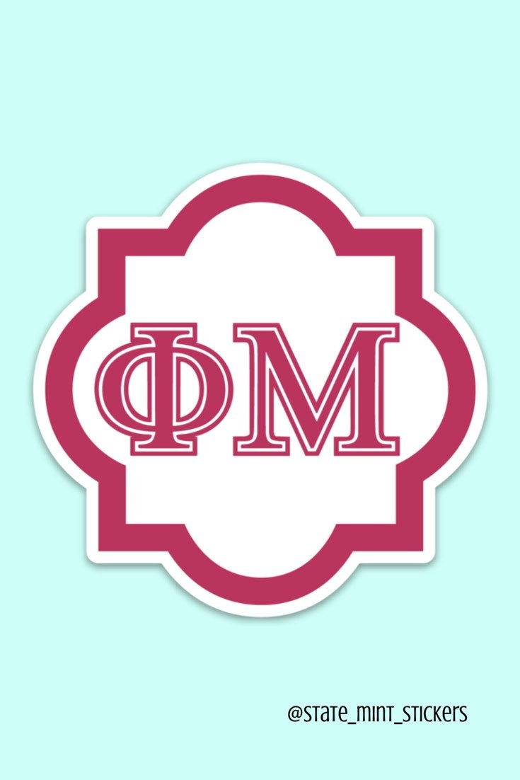 Phi Mu Letters Pink Quatrefoil Sorority Sticker / Decal | 3.5" Tall
