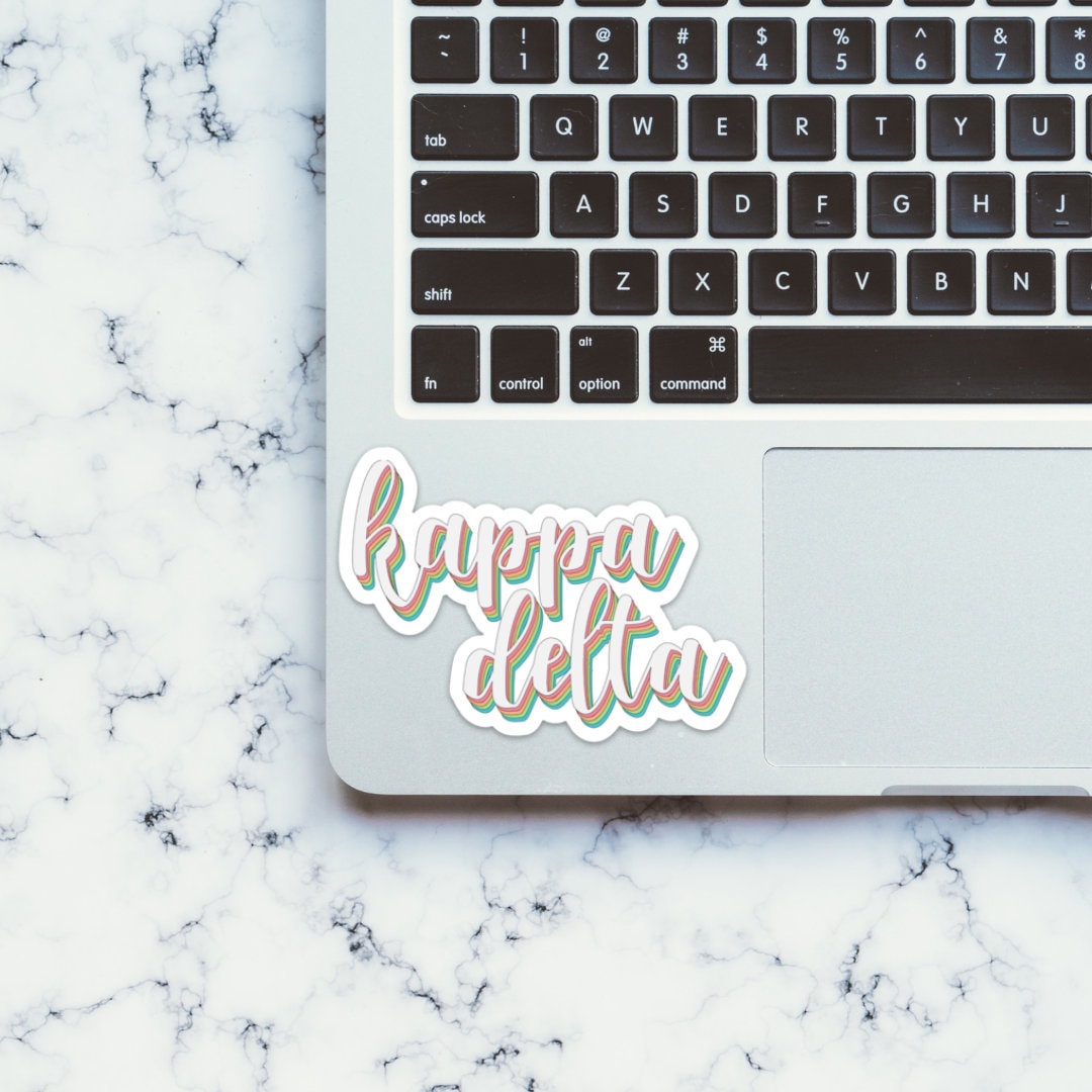 Kappa Delta Curly Rainbow Sticker  | 4" Wide  / Decal |  for Car, Laptop, Mug, Cup, Cooler, Planner