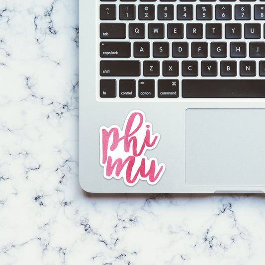 Phi Mu Pink Watercolor Sorority Sticker / Decal | 3.5" Tall