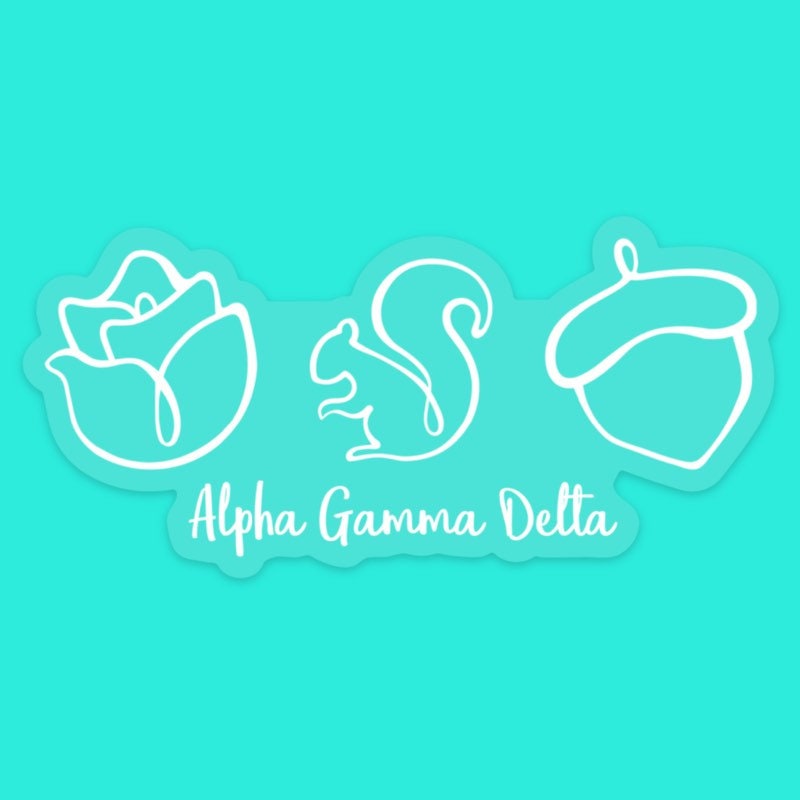 Alpha Gamma Delta Rose, Squirrel, and Acorn Car Decal | New Logo | New Design  / Decal |  for Car, Laptop, Mug, Cup, Cooler, Planner
