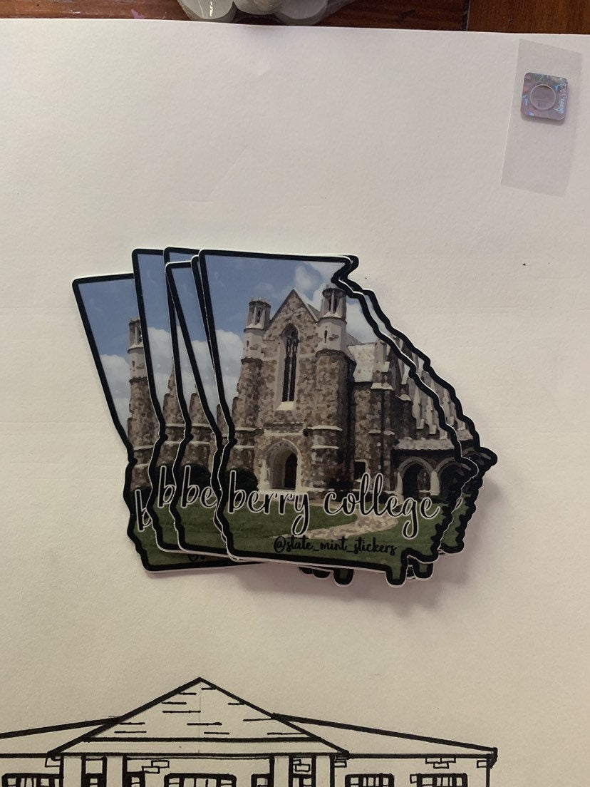 Berry College Painting / Georgia Sticker / Decal, custom university art, georgia sticker, vinyl decal, waterproof, dishwasher safe, vinyl