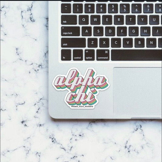 Alpha Chi Omega Sorority Pastel Rainbow Sticker  | 4 inch wide sticker, pastel, big little, reveal, basket, gift, custom, bulk, laptop, car