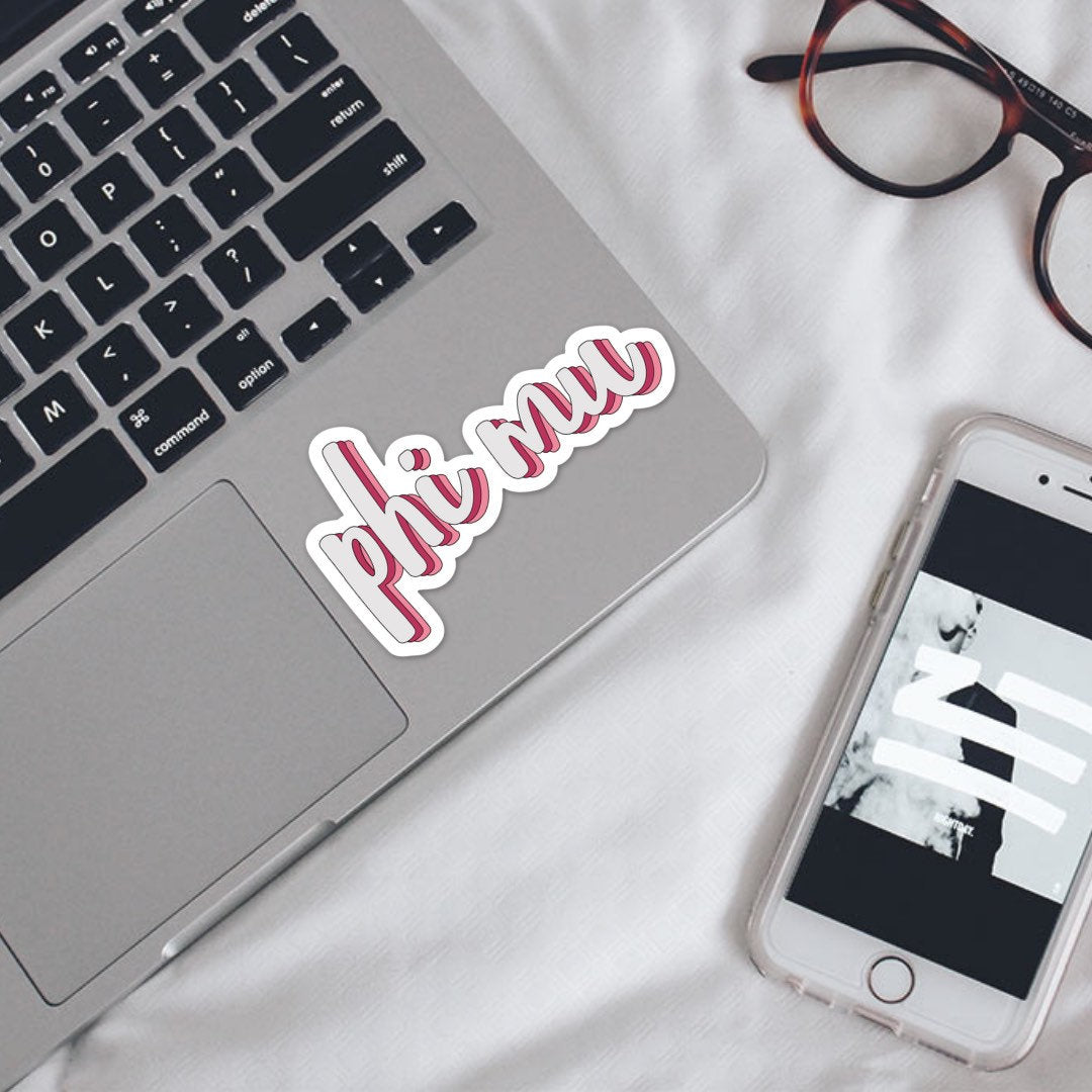 Phi Mu Sorority Pink Sticker Decal  | 4" Wide  / Decal |  for Car, Laptop, Mug, Cup, Cooler, Planner