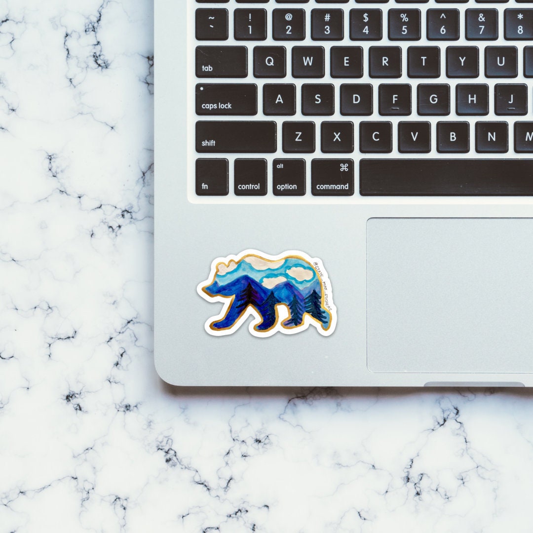 Watercolor Mountain Bear Sticker  / Decal |  Car, Laptop, Mug, Cup, Cooler, Planner waterproof, dishwasher safe, outdoor vinyl, laptop