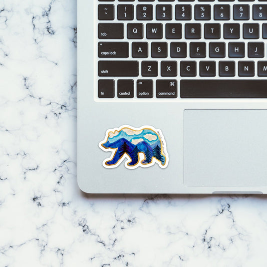 Watercolor Mountain Bear Sticker  / Decal |  Car, Laptop, Mug, Cup, Cooler, Planner waterproof, dishwasher safe, outdoor vinyl, laptop