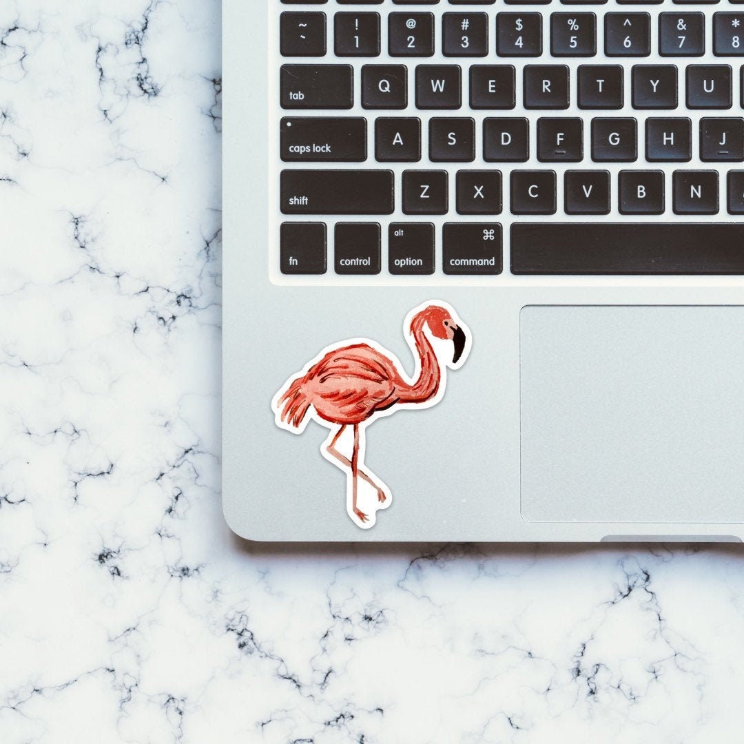 Watercolor Pink Flamingo Sticker, tropical sticker, animal sticker, bird sticker, birdwatching, decal, dishwasher safe, waterproof, decal
