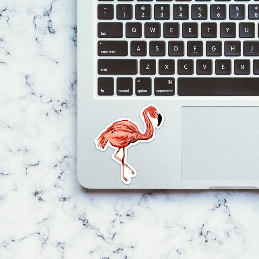 Watercolor Pink Flamingo Sticker, tropical sticker, animal sticker, bird sticker, birdwatching, decal, dishwasher safe, waterproof, decal