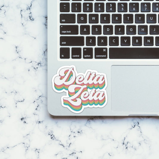 Delta Zeta Groovy Rainbow Sticker / Decal  | 4" Wide or 2" Wide  / Decal |  for Car, Laptop, Mug, Cup, Cooler, Planner