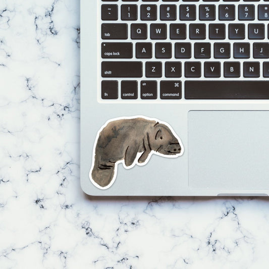 Watercolor Grey Manatee Sticker, animal watercolor painting vinyl decal, florida sticker, florida wildlife, tropical animal, sea life, ocean