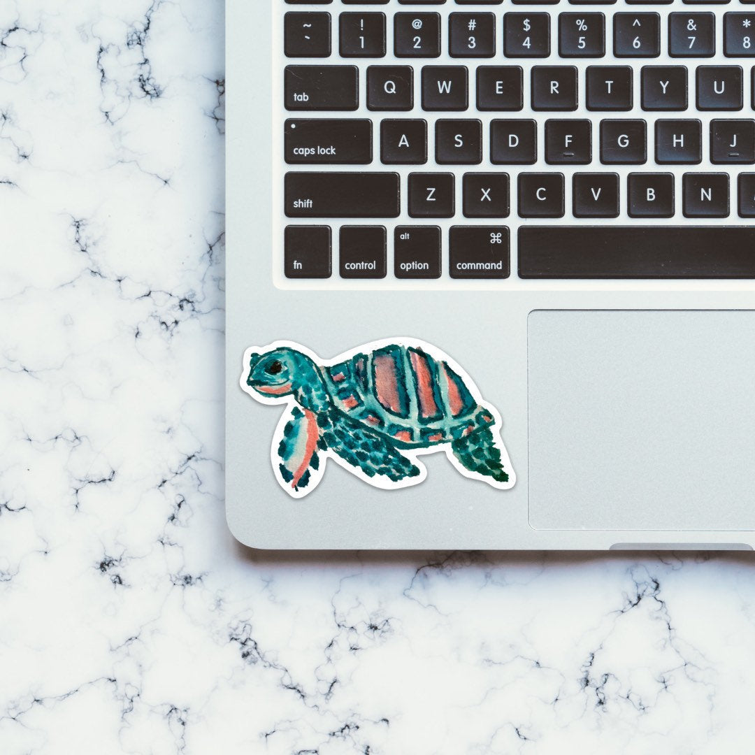 Watercolor Sea Turtle Sticker | for Delta Zeta, save the turtles, pink turtle, green turtle, laptop, water bottle, car, waterproof