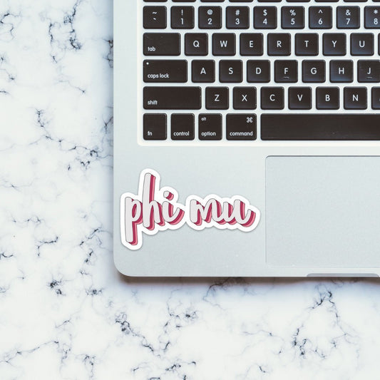 Phi Mu Sorority Pink Sticker Decal  | 4" Wide  / Decal |  for Car, Laptop, Mug, Cup, Cooler, Planner