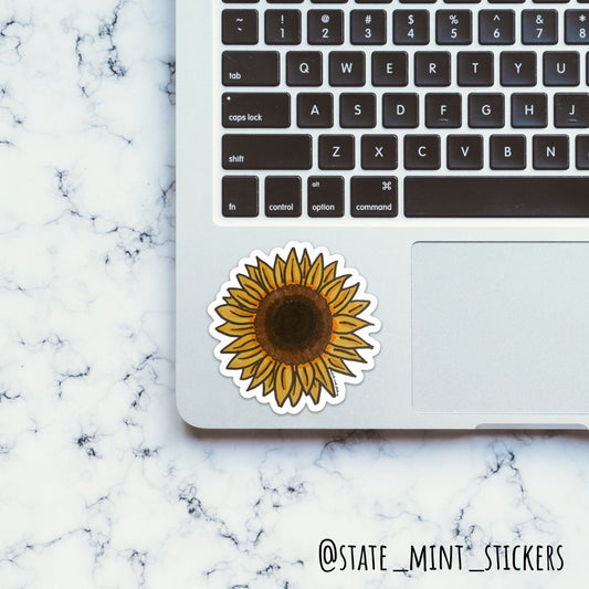 Sunflower Sticker / Decal | For Car, Laptop, Cooler, Flask, and More, watercolor, floral, vinyl, dishwasher safe, waterproof, gift
