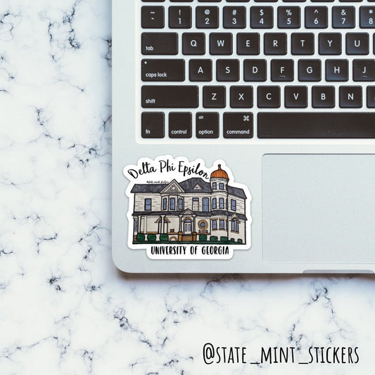Delta Phi Epsilon University of Georgia Sorority House Sticker | 3.5"   / Decal |  for Car, Laptop, Mug, Cup, Cooler, Planner