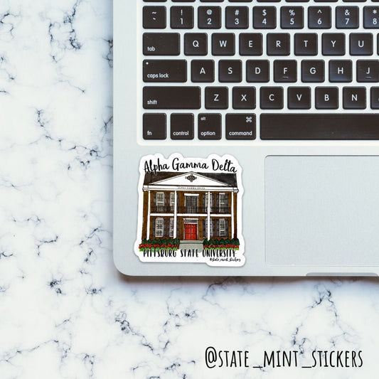 Alpha Gamma Delta at Pittsburg State University Custom Sorority House Sticker | 3.5" Wide