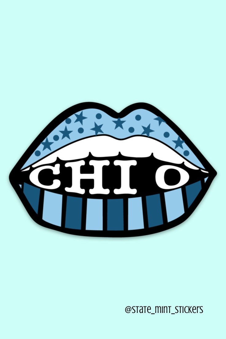 Chi Omega Sorority Blue Stars and Lips Sticker / Decal for Laptop, Car, Water Bottle, Yeti, waterproof, dishwasher safe, outdoor vinyl
