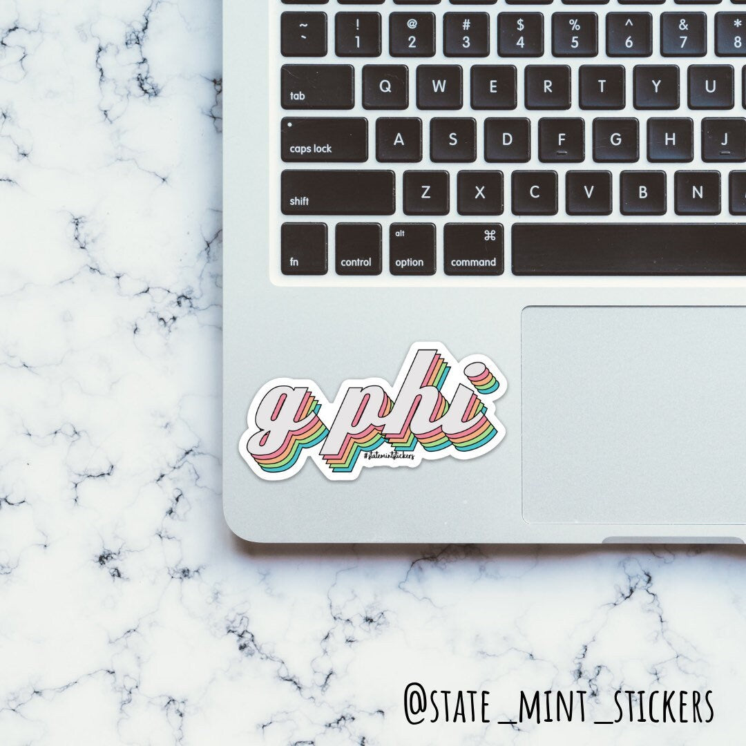 Gamma Phi Beta Pink Retro Rainbow Sticker | Official Licensed Product  | 3.5" Wide