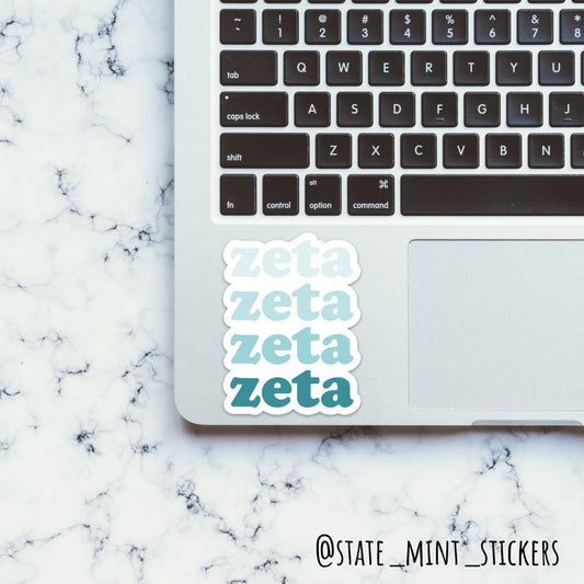 Zeta Tau Alpha Sorority Teal Ombre Gradient Laptop Sticker - 3.5" Wide  / Decal |  for Car, Laptop, Mug, Cup, Cooler, Planner