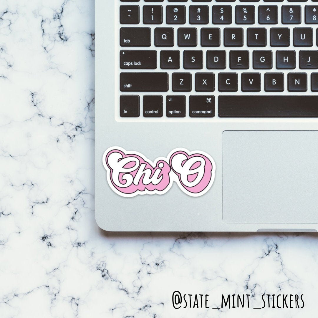 Chi Omega Sorority Groovy Pink Sticker / Decal | Use on Car, Laptop, Cooler, Water Bottle and more, big little reveal, basket, bid day, gift
