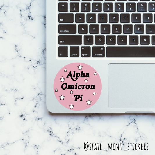 Alpha Omicron Pi Sorority Sticker | Groovy Stars | 3.5" | Vinyl Decal for Car, Laptop, Yeti, Cooler, Water Bottle, and More