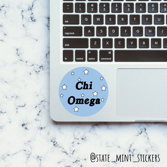 Chi Omega Sorority Blue Stars Circle Sticker