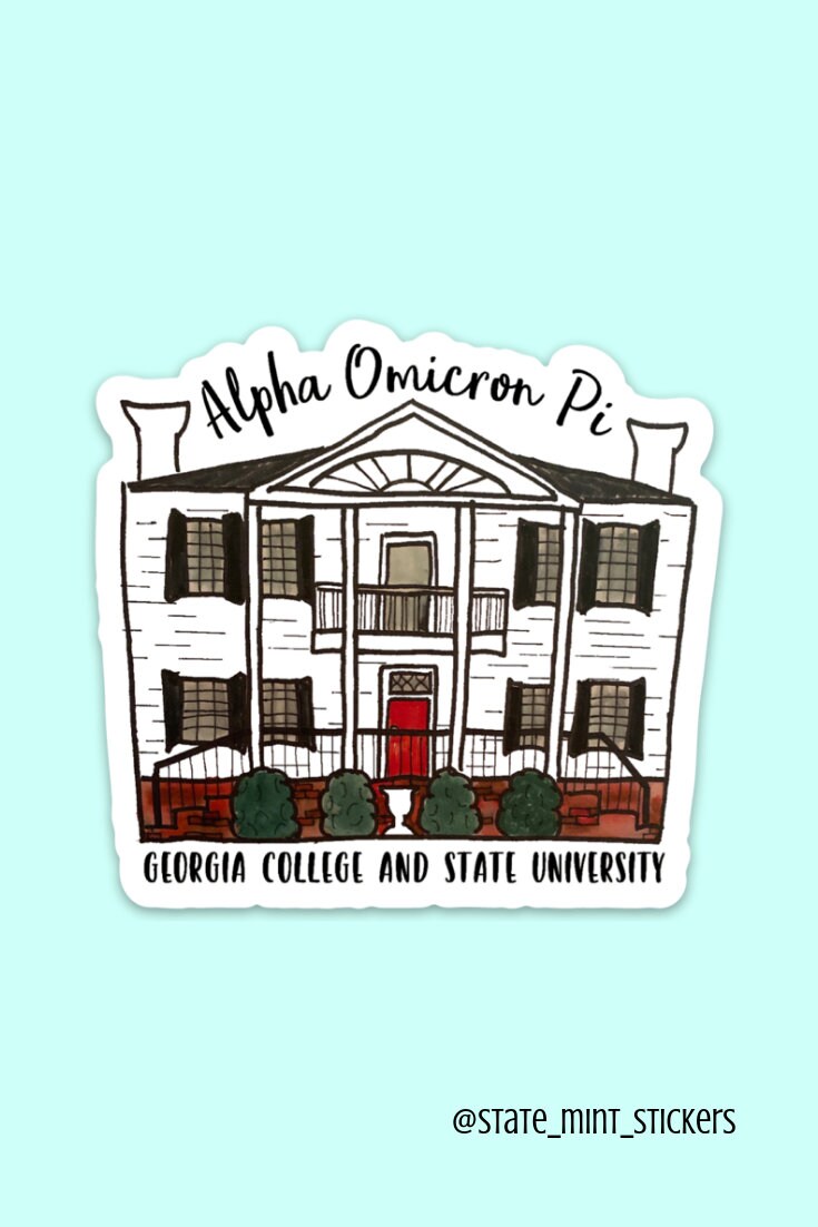 Alpha Omicron Pi GCSU Sorority House Sticker | 3.5"  / Decal |  for Car, Laptop, Mug, Cup, Cooler, Planner