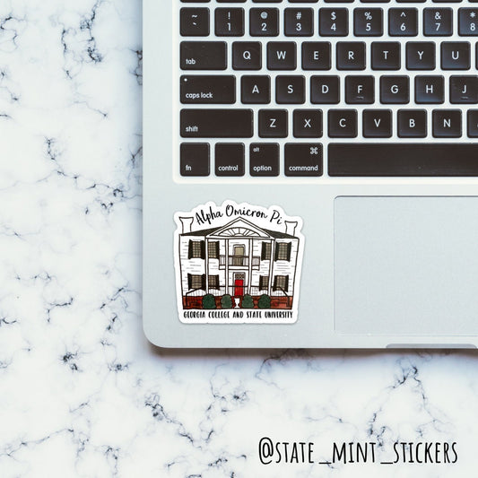 Alpha Omicron Pi GCSU Sorority House Sticker | 3.5"  / Decal |  for Car, Laptop, Mug, Cup, Cooler, Planner