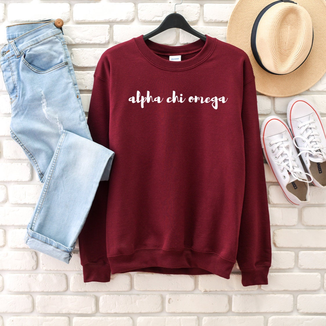 Alpha Chi Omega Sorority | Gildan 18000 Unisex Heavy Blend Crewneck Sweatshirt w/ Fleece Inside