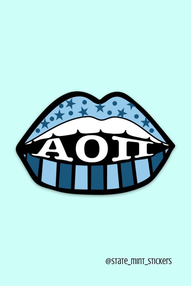 Alpha Omicron Pi Sorority Sticker | Blue Stars and Lips | 3.5" | Vinyl Decal for Car, Laptop, Yeti, Cooler, Water Bottle, Cup, Mug, Planner