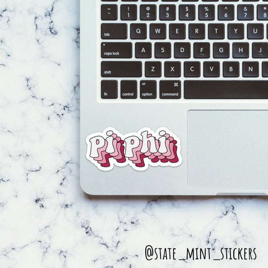 Pi Beta Phi "Pi Phi" Sorority Groovy Red Sticker /  / Decal |  for Car, Laptop, Mug, Cup, Cooler, Planner |