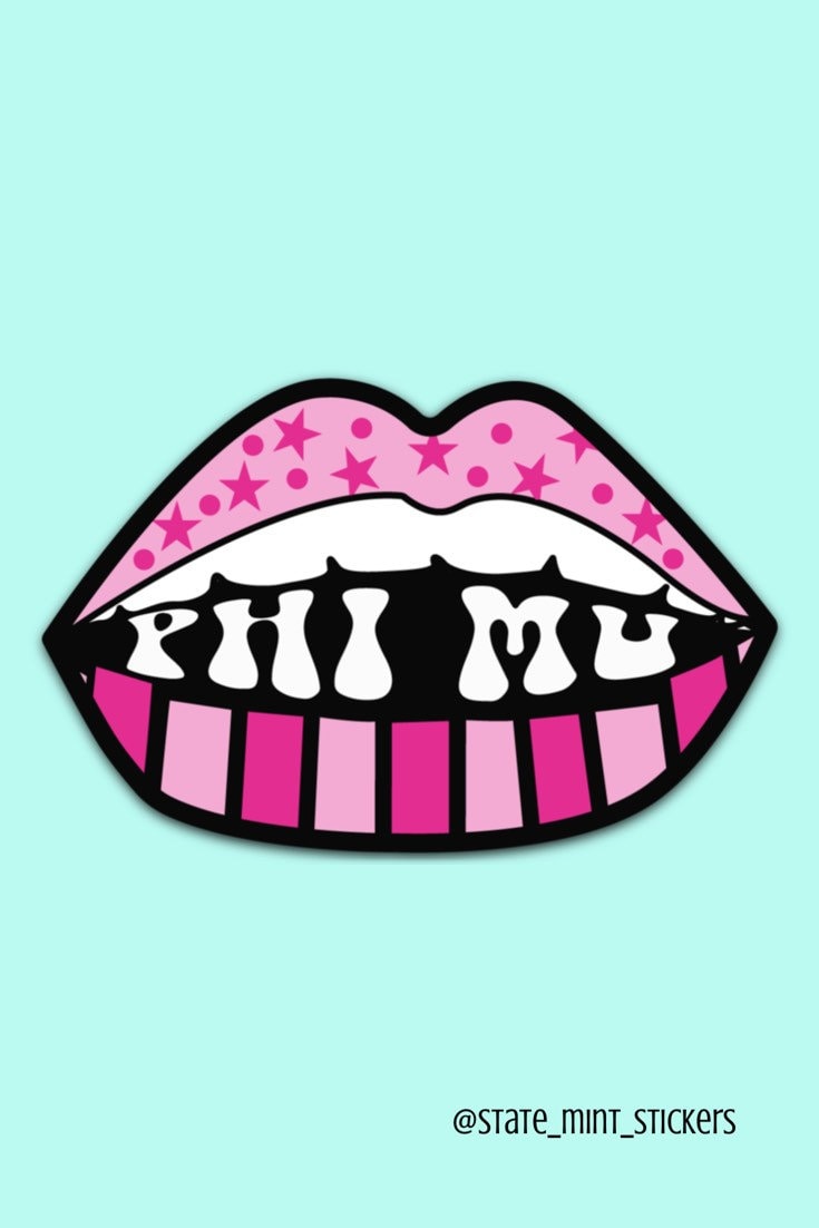Phi Mu Sorority Pink Stars and Lips Sticker / Decal | 3” Wide  / Decal |  for Car, Laptop, Mug, Cup, Cooler, Planner