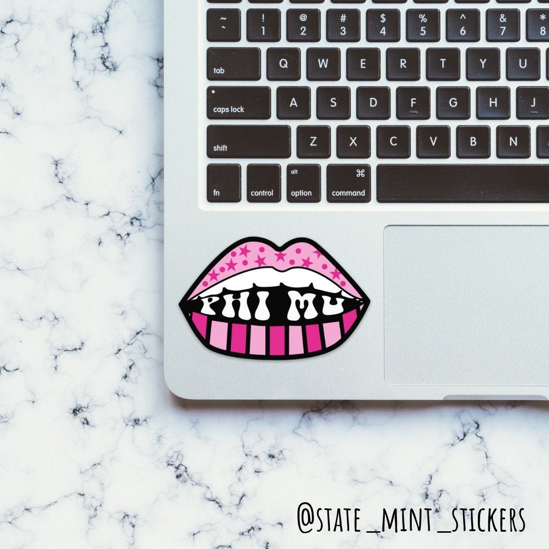 Phi Mu Sorority Pink Stars and Lips Sticker / Decal | 3” Wide  / Decal |  for Car, Laptop, Mug, Cup, Cooler, Planner