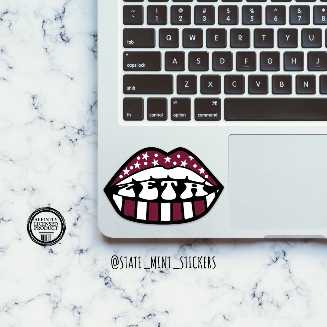 Zeta Tau Alpha Sorority Maroon and White Stars and Lips ZTA Sticker / Decal | 4" Wide / use on car, laptop, cooler, cup, mug, planner