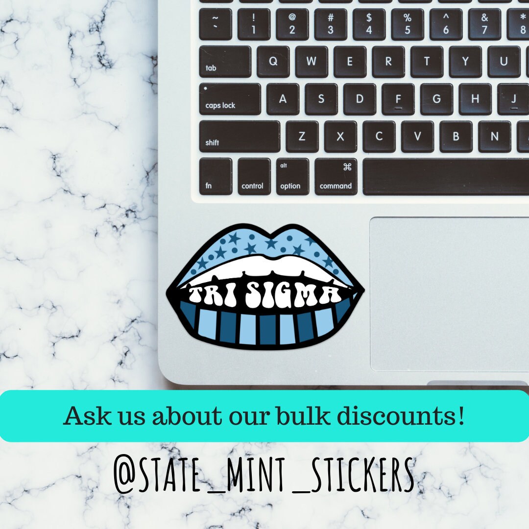 Sigma Sigma Sigma Tri Sigma Sorority Blue Lips and Stars Sticker | Official Licensed Product  | 3.5" Wide