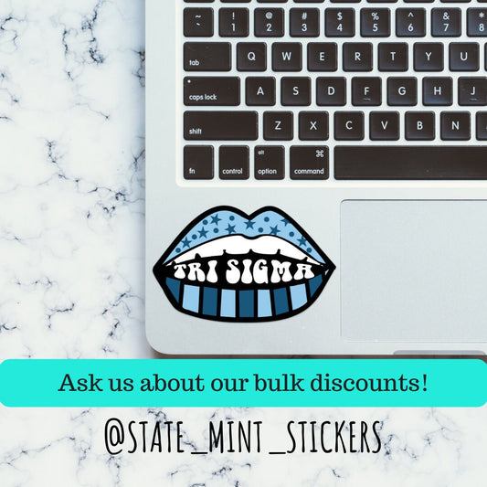 Sigma Sigma Sigma Tri Sigma Sorority Blue Lips and Stars Sticker | Official Licensed Product  | 3.5" Wide