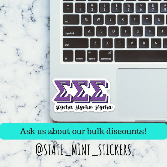 Sigma Sigma Sigma Tri Sigma Sorority Layered Greek Letters Sticker | Official Licensed Product  | 3.5" Wide