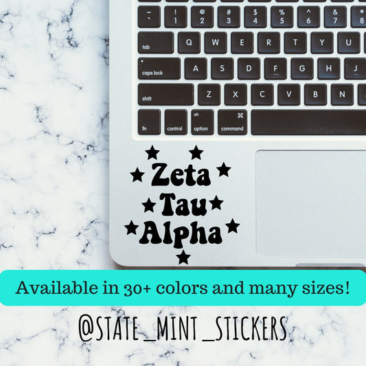 Zeta Tau Alpha Sorority Stars Vinyl Transfer Decal / Sticker | Waterproof laptop sticker car decal