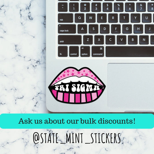 Sigma Sigma Sigma Tri Sigma Sorority Pink Lips and Stars Sticker | Official Licensed Product  | 3.5" Wide