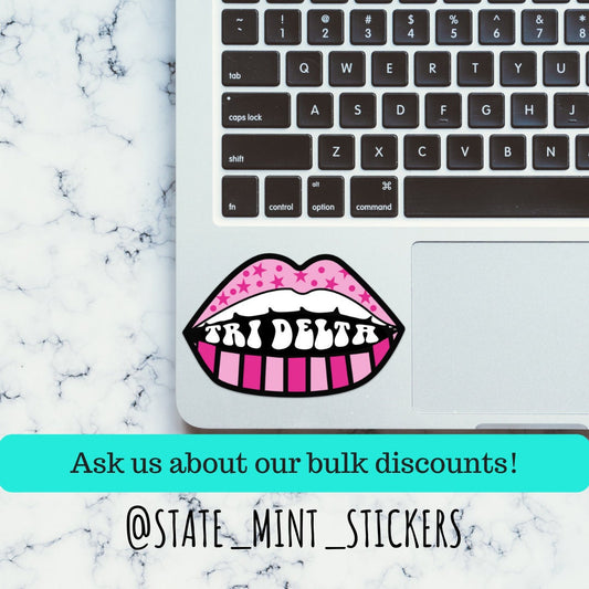 Delta Delta Delta Tri Delta Sorority Groovy Pink Lips and Stars Sticker | Official Licensed Product | 3.5" Wide