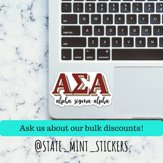 Alpha Sigma Alpha Sorority Layered Greek Letters Sticker | Official Licensed Product  | 4" Wide