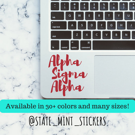 Alpha Sigma Alpha Sorority Vinyl Transfer Decal / Sticker | Waterproof for Car, Laptop, Water Bottle, Cooler