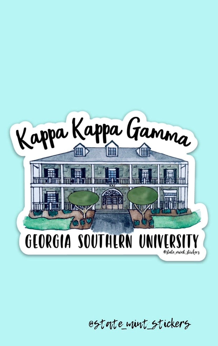 Kappa Kappa Gamma Georgia Southern University Custom Sorority House Sticker | 3.5" Wide | Sticker for Car, Laptop, Mug, Cup, Cooler, Planner